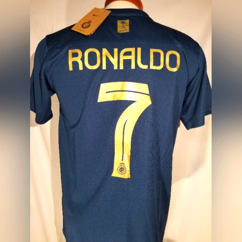 Soccer jersey Al Nassr navy blue Ronaldo number 7 nike, slim fit.